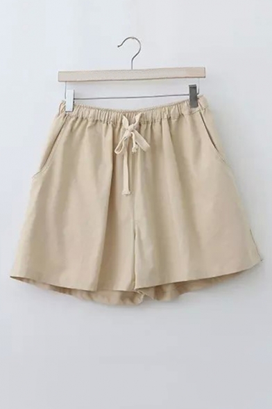 Casual Drawstring Waist Plain Culottes with Pockets