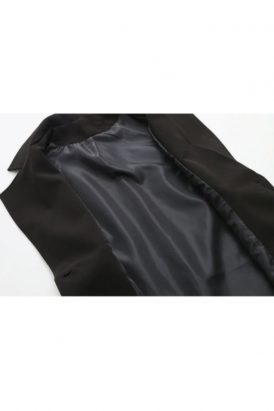 Notched Lapel Single Button Sleeveless Plain  Tunic Blazer Vest with Embellish Pockets