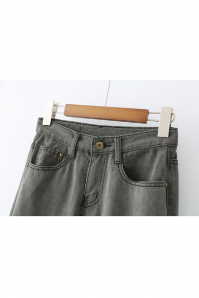Vintage Mid Waist Button Fly Plain Basic Jeans