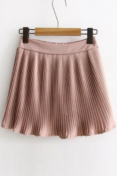 Summer's New Fashion Elastic Waist Pleated Plain Chiffon A-Line Mini Skirt