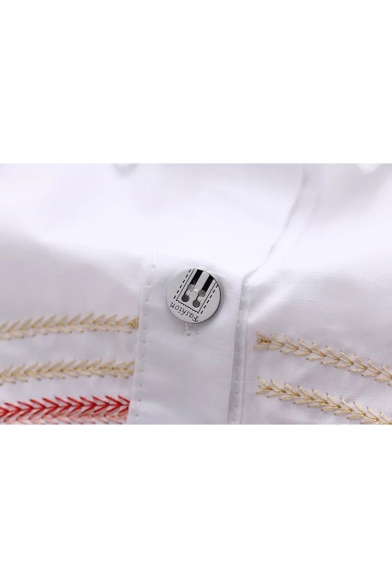 Women's Embroidery Pattern Lapel Single Breasted Tunic Shirt