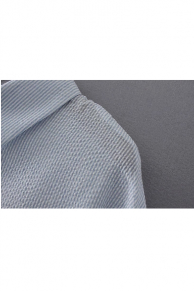Letter Embroidered Back Lapel Collar Long Sleeve Ruffle Hem Striped Shirt