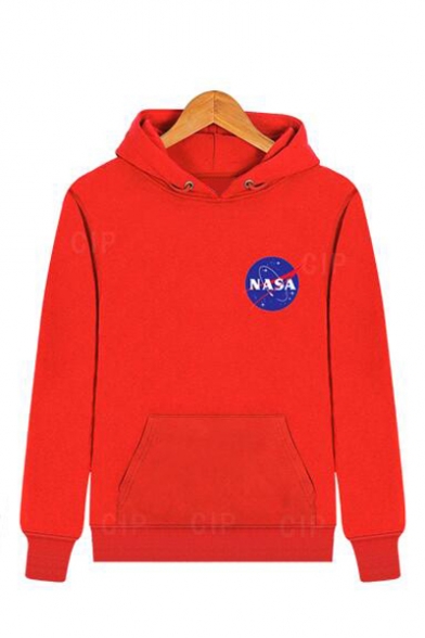 Chic NASA Logo Printed Drawstring Hooded Long Sleeve Hoodie Sweatshirt with One Pocket