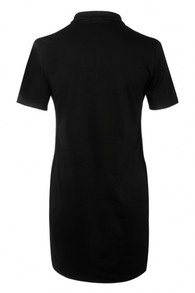 Keyhole Neck Short Sleeve Street Style Printed Cotton Mini T-Shirt Dress