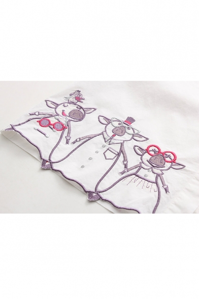 Lovely Embroidery Cartoon Pig Pattern Lapel Single Breasted Long Sleeve Shirt
