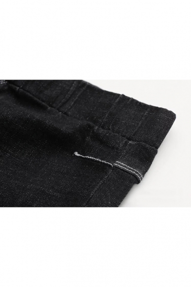 Women's Elastic Mid Waist Cutout Knee Plain Jeans