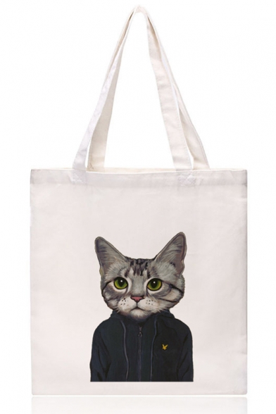 Lovely Eco-friendly Cartoon Cat Printed Canvas Shoulder Bag