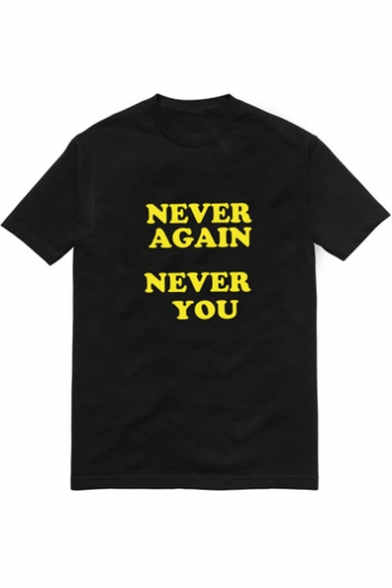 Unisex NEVER AGAIN NEVER YOU Letter Printed Short Sleeve Round Neck Casual Tee