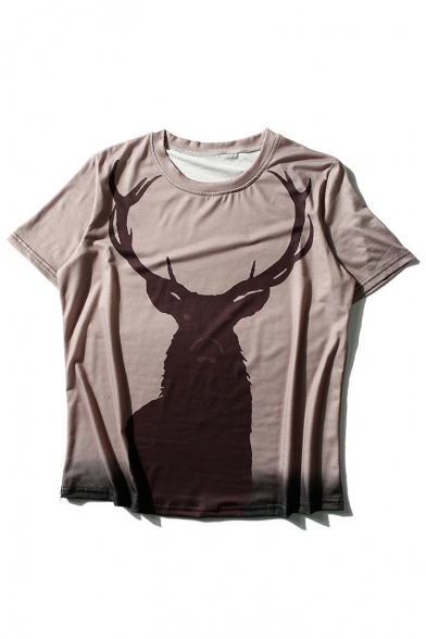 New Fashion Deer Printed Round Neck Short Sleeve Pullover Casual Tee