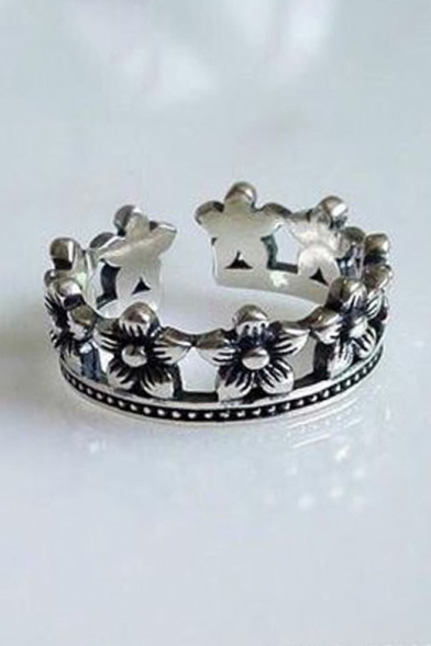 Vintage Floral Design Hollow Out Open Front Crown Ring