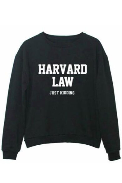 Fashion HARVARD LAW JUST KIDDING Letter Printed Round Neck Pullover Sweatshirt