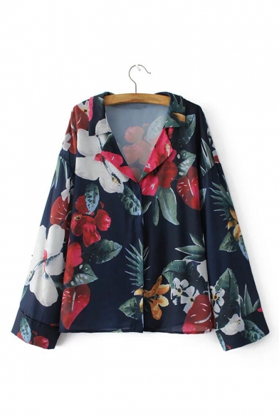 Casual Floral Printed Notched Lapel Single Breasted Shirt