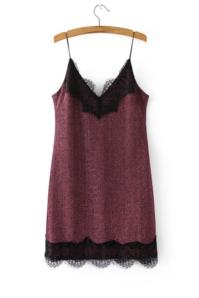 New Fashion Summer Sexy Lace Inserted Sequined Mini Slip Dress