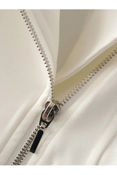 OL Style Notched Lapel Zipper Placket Plain Zip Cuffs Blazer