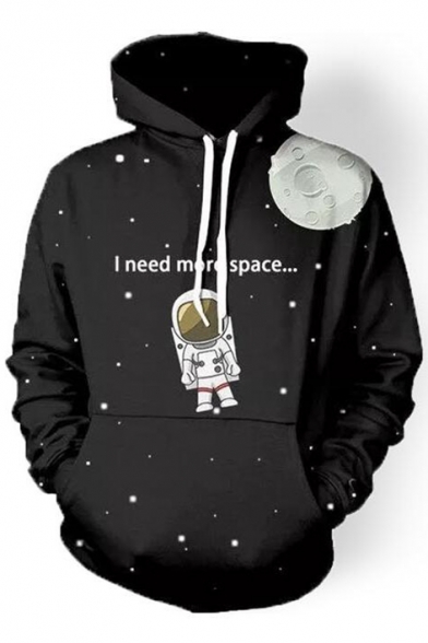 Unisex Drawstring Hooded I Need More Space Cartoon Printed Hoodie Sweatshirt