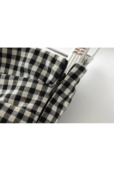 Fashion Plaid Color Block Zip Side Skort with Bow