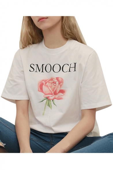Fashion SMOOCH Floral Printed Short Sleeve Round Neck Tee