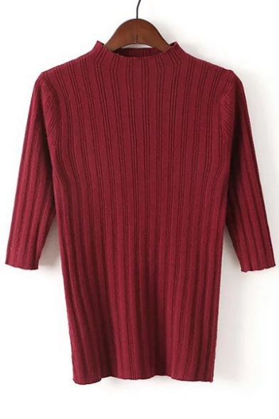 Women's Half Sleeve Round Neck Striped Solid Color Pullover Sweater