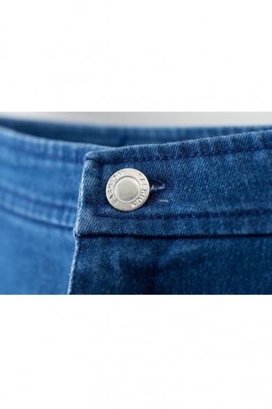 Summer's High Waist Single Button Plain Slit Side Denim Shorts