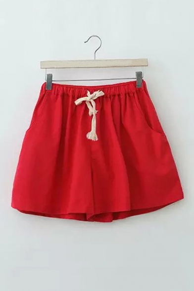 Casual Drawstring Waist Plain Culottes with Pockets