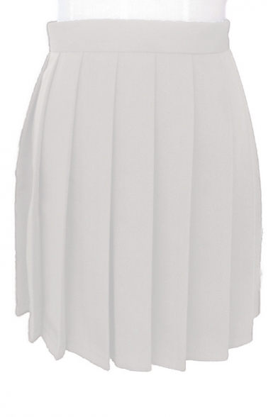 Women's High Waist Plain Mini A-Line Pleated Skirt