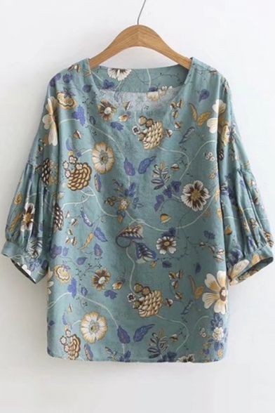 Women's Leisure Round Neck Half Sleeve Floral Printed Blouse