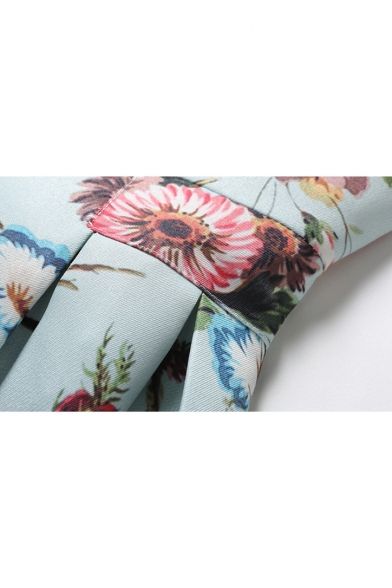 Round Neck Sleeveless Retro Floral Printed Fit & Flare Midi Dress