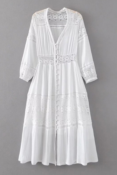 long sleeve white button down dress