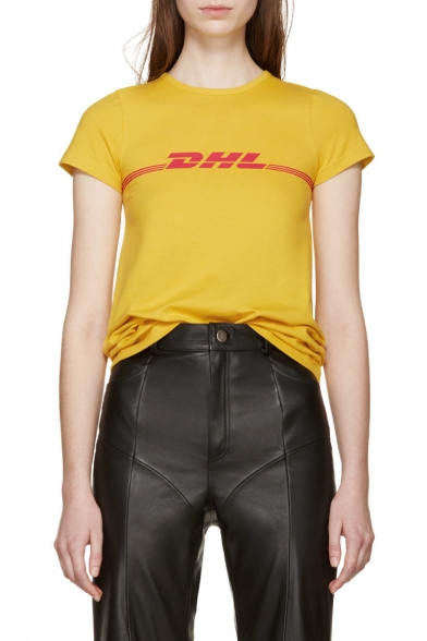 Summer DHL Letter Printed Short Sleeve Off-Duty Round Neck Tee