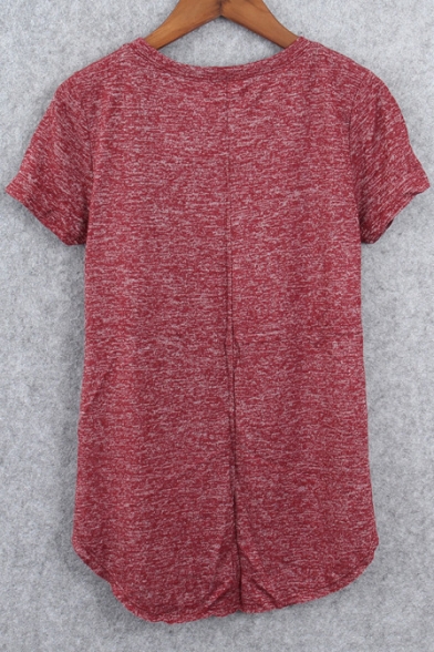 New Arrival Short Sleeve Round Neck Knitted Plain Tee with One Pocket