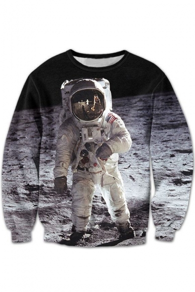 New Arrival Space Astronaut Printed Round Neck Long Sleeve Leisure Pullover Sweatshirt