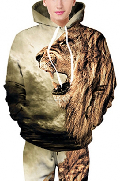 Digital Lion Pattern Long Sleeve Fashion Leisure Hoodie