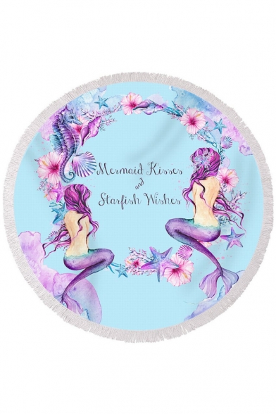 New Fashion Floral Mermaid Tassel Hem Beach Yoga Shawl