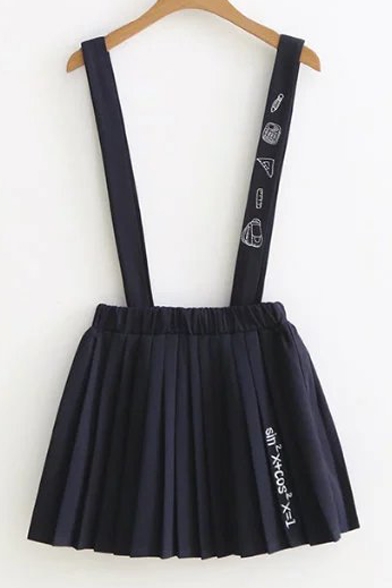 Basic Simple Printed Elastic Waist Students' Pleated Mini Overall Skirt