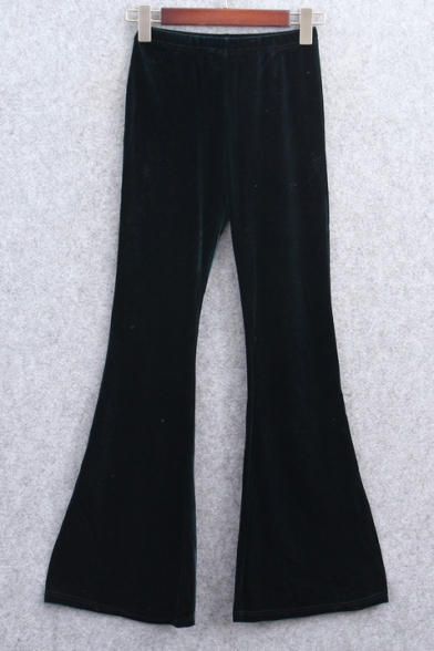 Women's Casual Bell Cuffs Elastic Waist Plain Velvet Pants