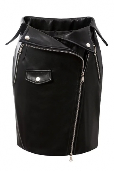 New Fashion Zip Fly Plain Mini Bodycon Leather Skirt
