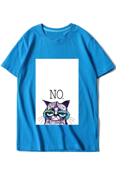 Hot Fashion Cartoon Cat Printed Round Neck Short Sleeve Graphic T-Shirt