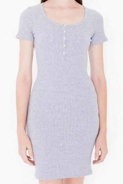 Casual Scoop Neck Short Sleeve Plain Mini T-Shirt Dress