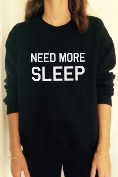 Letter Pattern Round Neck Long Sleeve Pullover Casual Sweatshirt