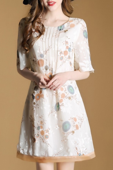 Summer's Fresh Floral Printed Round Neck Half Sleeve A-Line Mini Dress
