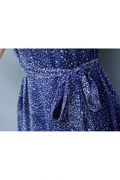 Boho Style V Neck Sleeveless Tie Waist Sequined Maxi A-line Dress