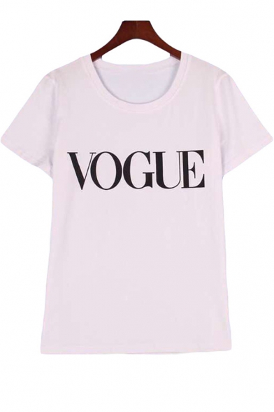 VOGUE Letter Printed Round Neck Short Sleeve Casual Leisure T-Shirt