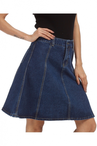 contrast denim skirt