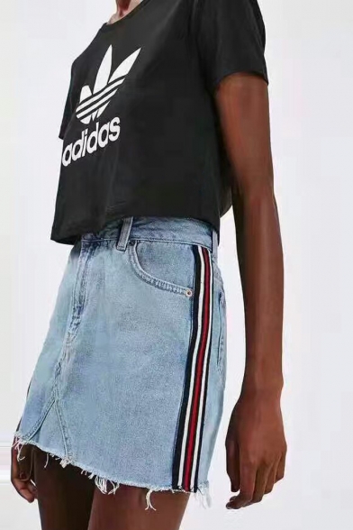 denim skirt with stripe on side