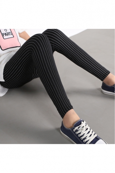 New Fashion Vertical Striped Printed Elastic Waist Skinny Leggings