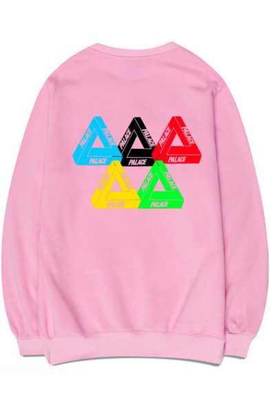 Simple Letter Triangle Printed Round Neck Long Sleeve Pullover Sweatshirt