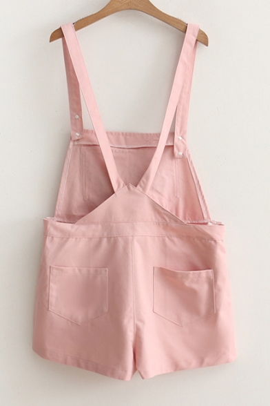 Summer's Letter Embroidered Casual Leisure Cotton Overalls with Pockets