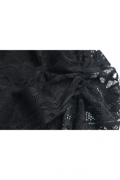 New Fashion Lace Inserted Elastic Waist Plain Pants with Tassel Apron