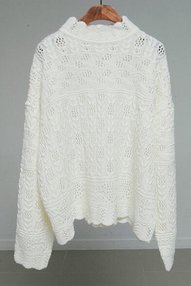 Vintage Half High neck Hollow Out Loose Plain Pullover Sweater