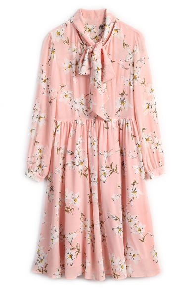 pink floral pleated midi dress
